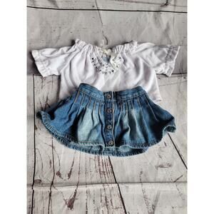 Build A Bear Workshop Blue Denim Skirt White Shirt With Gems BABWS READ